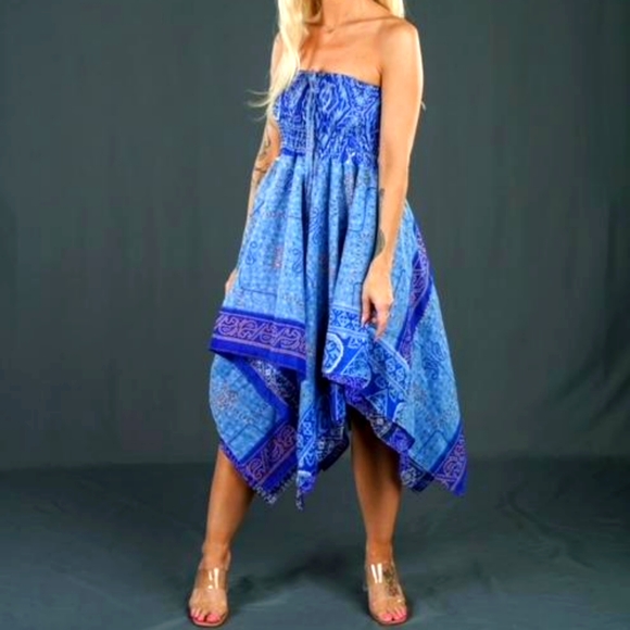 Brand New Sustainably Designed Blue Boho Silk Dress/Skirt - Picture 3 of 8